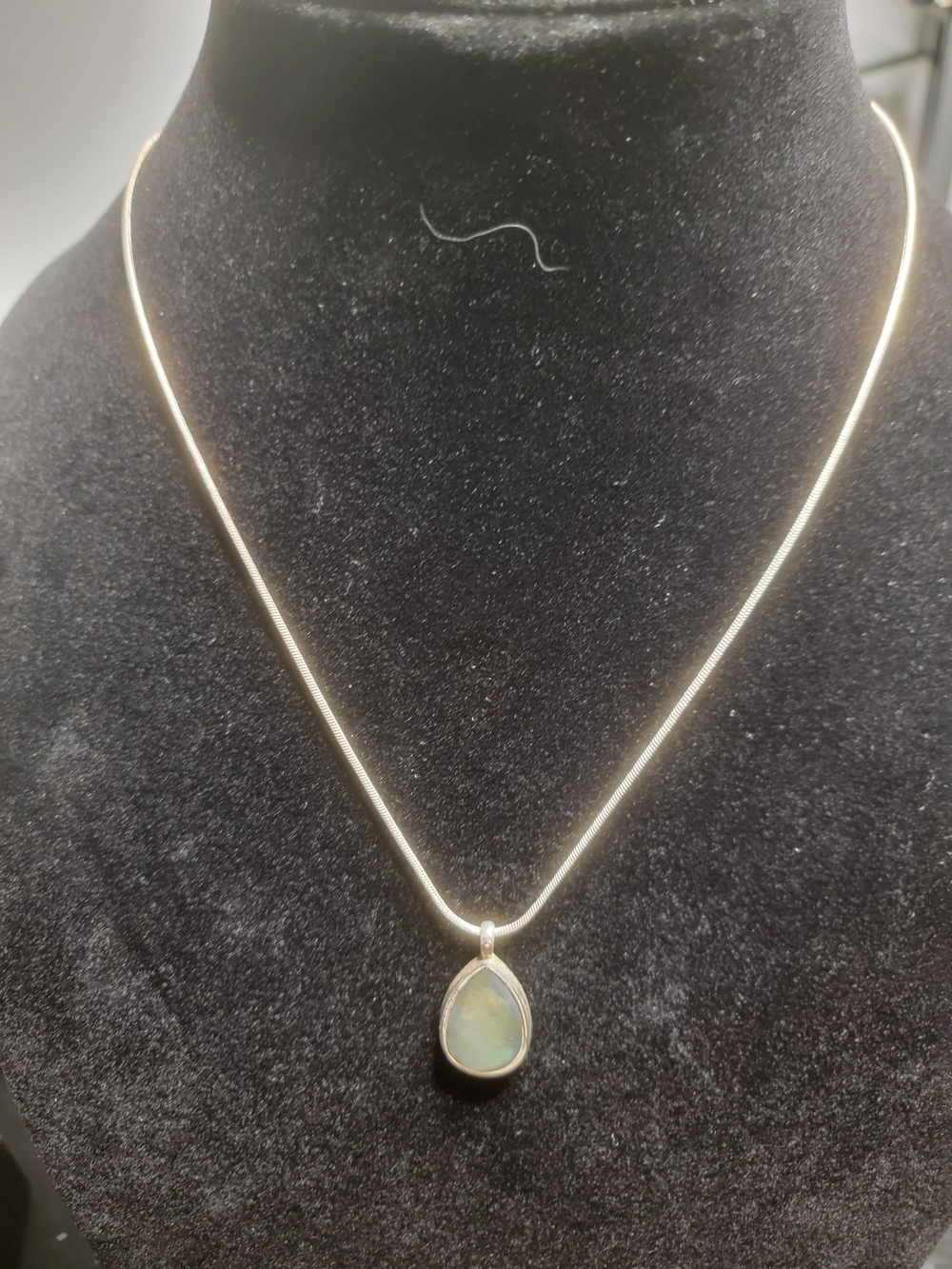 Sterling Silver Teardrop Opal Pendant Necklace - Gold Tone